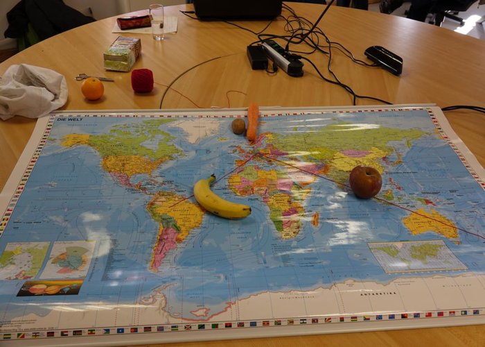 Weltkarte zeigt wo unsere Lebensmittel herkommen